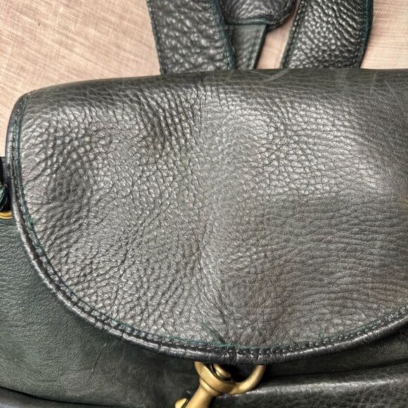 Vintage Black/Green Leather Saddlebag Backpack with Brass Clasps - Picture 4 of 10